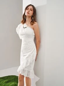 SHEIN 泡泡袖網眼刺繡洋裝