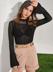 SHEIN Open Knit Sweater Without Bra - Black - View 4