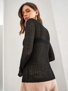 SHEIN Open Knit Sweater Without Bra - Black - View 6