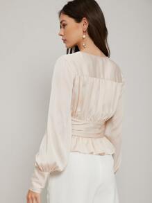 MOTF PREMIUM PLUNGE NECK CORSET PEPLUM TOP - Beige - View 2