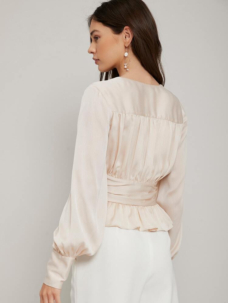 MOTF PREMIUM Top peplum corsé de cuello profundo - Beis - Añade 2