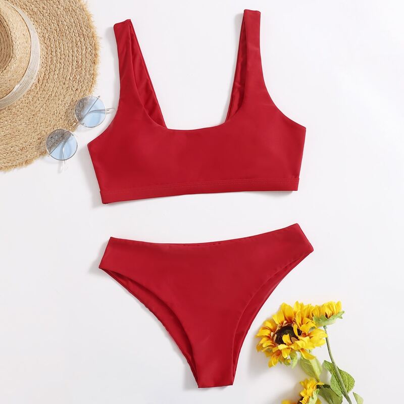 

Solid Bikini Swimsuit, Red