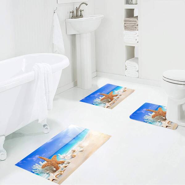 

1pc Beach Print Bath Mat, Multicolor
