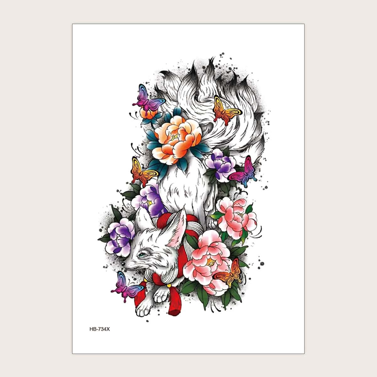 

1sheet Fox & Flower Pattern Tattoo Sticker, Multicolor