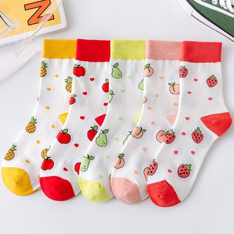 

5pairs Fruit Crew Socks, Multicolor