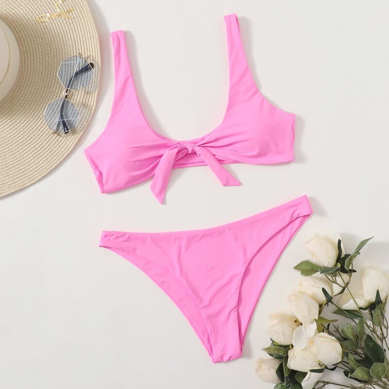 

Solid Knot Bikini Swimsuit, Baby pink
