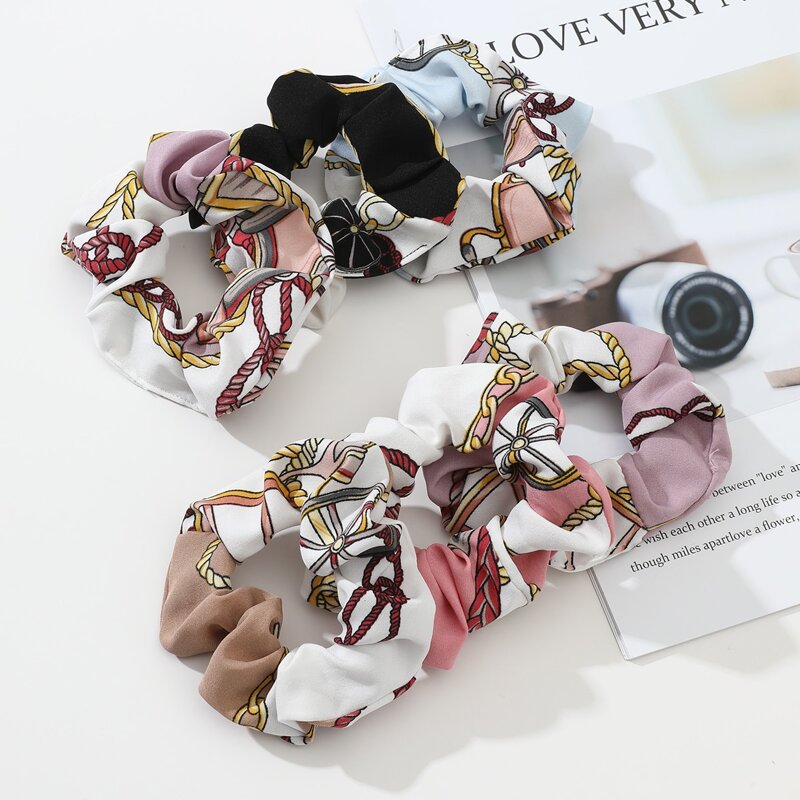 

4pcs Random Rope Print Scrunchie, Multicolor