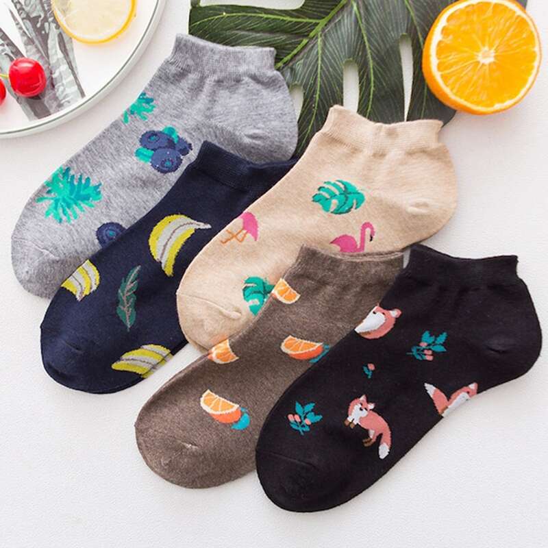 

5pairs Cartoon Animal & Fruit Ankle Socks, Multicolor