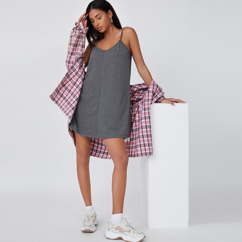 

Solid Cami Dress, Grey