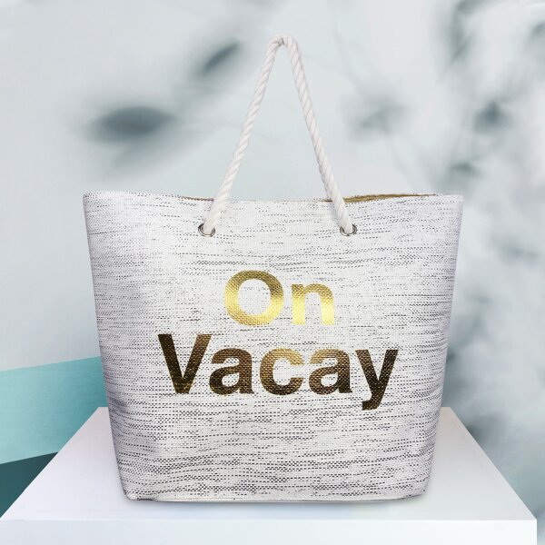 

Letter Graphic Woven Tote Bag, White