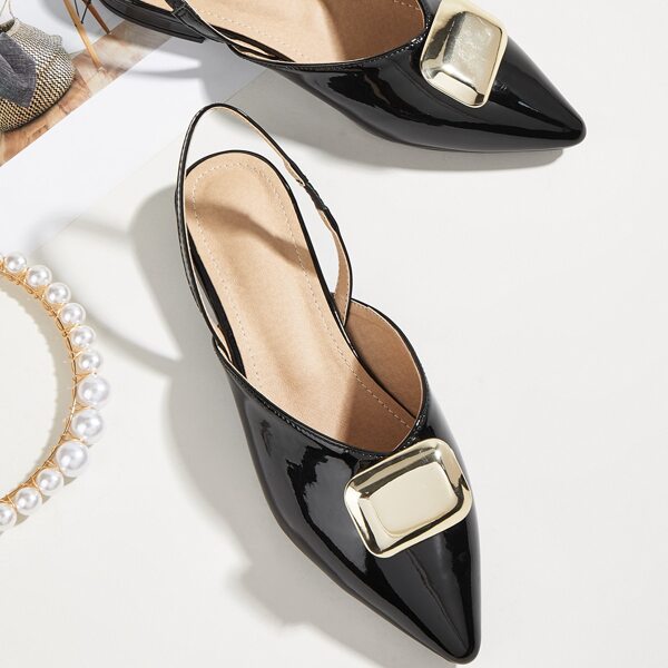 

Metal Decor Patent Leather Slingback Flats, Black