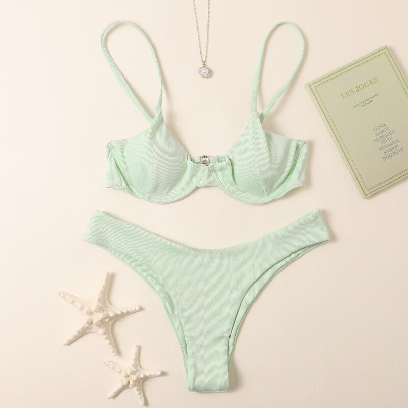 

Solid Push Up High Cut Bikini Swimsuit, Mint green