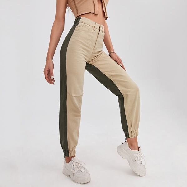 

High Waist Two Tone Jogger Jeans, Multicolor