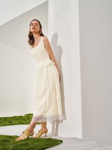 SHEIN Lace Hem Peplum Dress - White - View 4