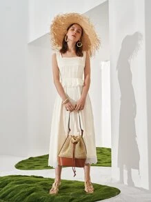 SHEIN Lace Hem Peplum Dress - White - View 5