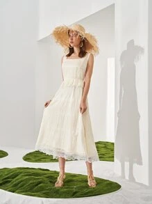 SHEIN Lace Hem Peplum Dress - White - View 6