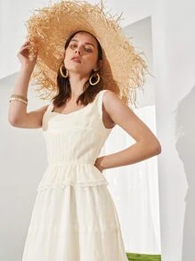 SHEIN Lace Hem Peplum Dress - White - View 7