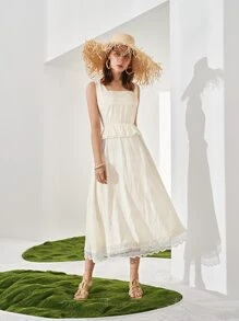 SHEIN Lace Hem Peplum Dress - White - View 8
