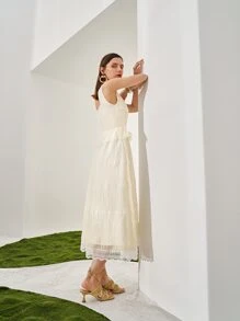 SHEIN Lace Hem Peplum Dress - White - View 2