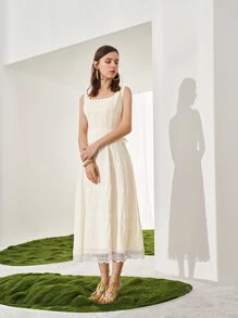 SHEIN Lace Hem Peplum Dress - White - View 9