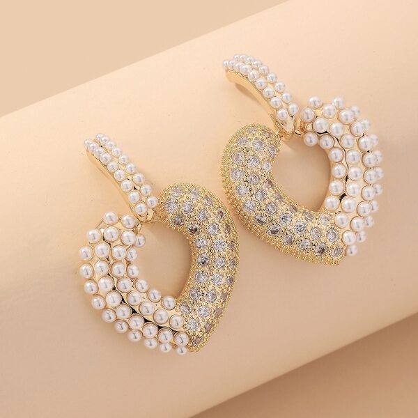 

Faux Pearl Heart Decor Earrings, Gold