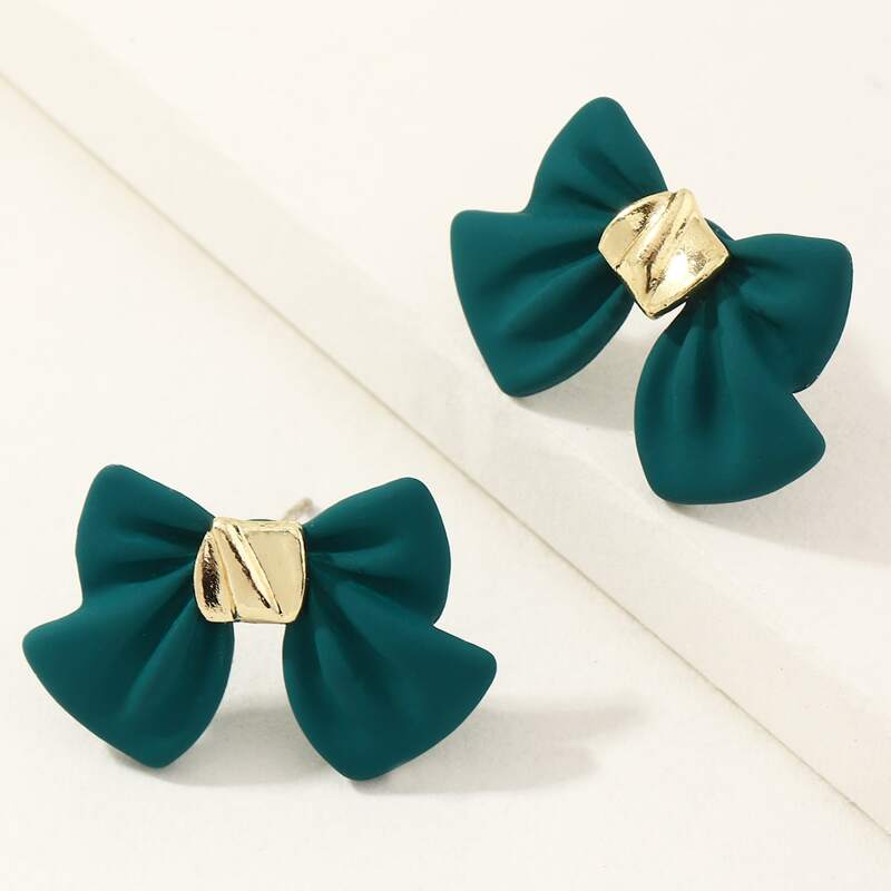 

1pair Bow Stud Earrings, Dark green