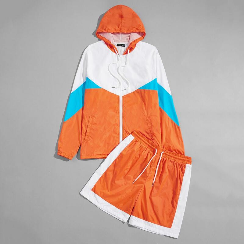 

Guys Zip Up Colorblock Hooded Jacket & Shorts Set, Multicolor