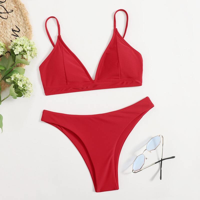 

Solid Bikini Swimsuit, Red
