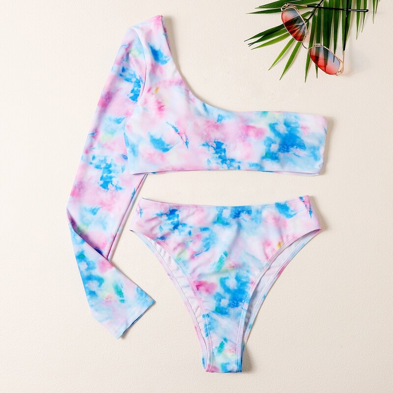 

Tie Dye One Shoulder Bikini Swimsuit, Multicolor