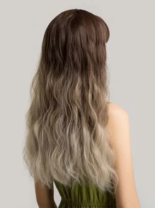 Natural Ombre Long Curly Wig With Bangs - Multicolor - View 2