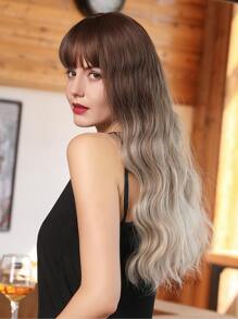 Natural Ombre Long Curly Wig With Bangs - Multicolor - View 4