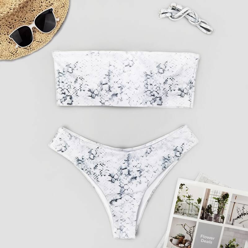 

Snakeskin Print Bikini Swimsuit, White