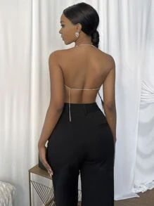 Cowl Neck Bandana Rhinestone Halter Top