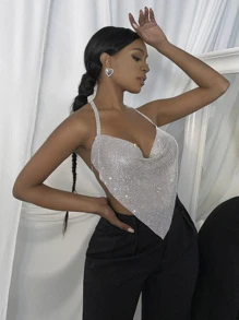 Cowl Neck Bandana Rhinestone Halter Top