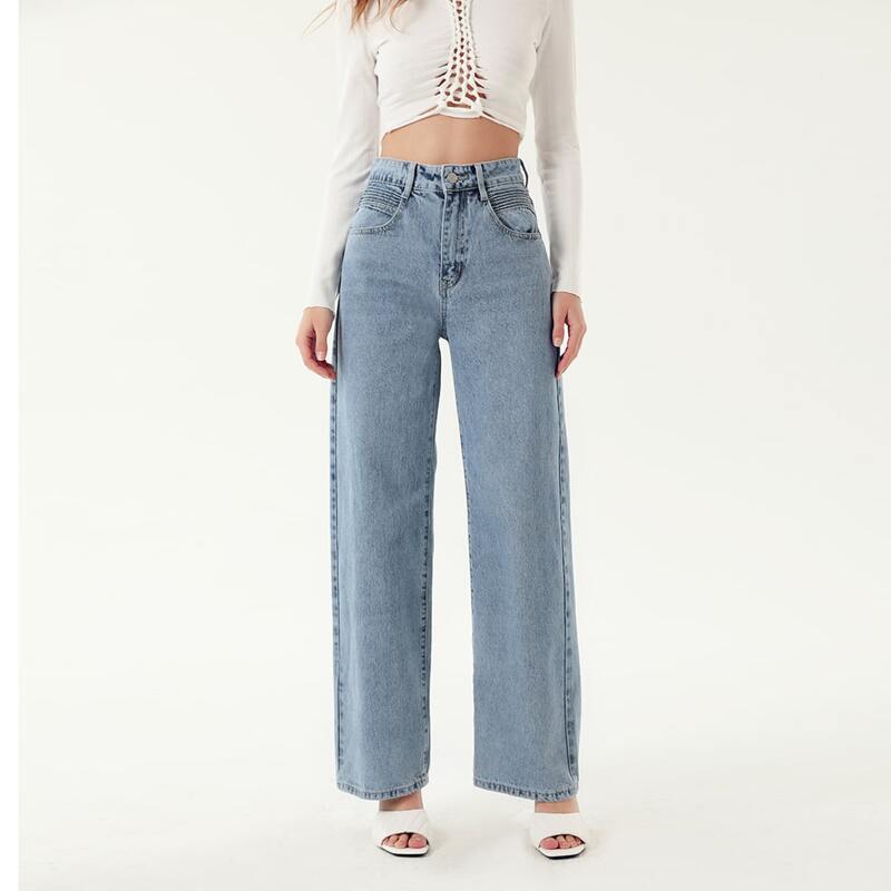 

High Waist Slant Pocket Wide Leg Jeans, Light wash
