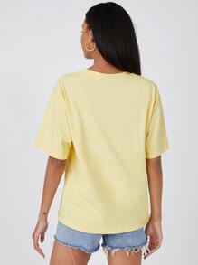 SHEIN BASICS 含棉落肩袖素色T恤 - 黃色 - 查看 2
