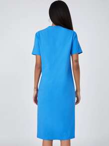 SHEIN BASICS Cotton Split Hem Solid Dress - Blue - View 2