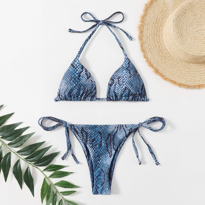 

Snakeskin Tie Side Bikini Swimsuit, Blue