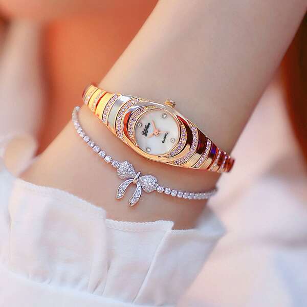 

1pc Rhinestone Decor Quartz Watch & 1pc Bracelet