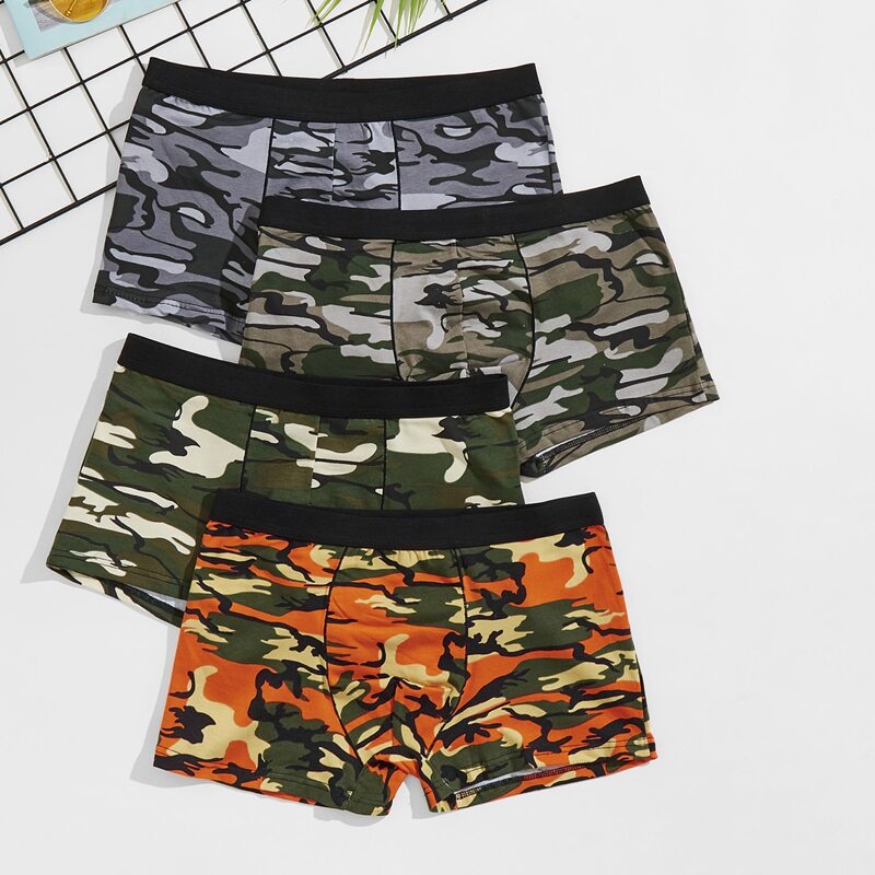 

Guys 4pcs Camo Print Boxer Brief, Multicolor