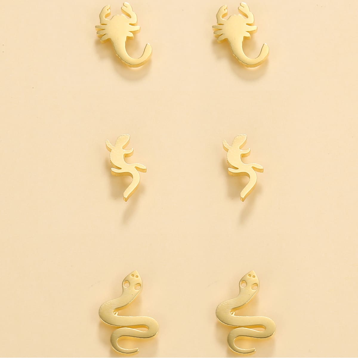 

3pairs Animal Design Stud Earrings, Gold