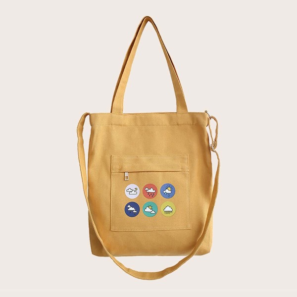 

Cartoon Graphic Canvas Shopper Bag, Yellow