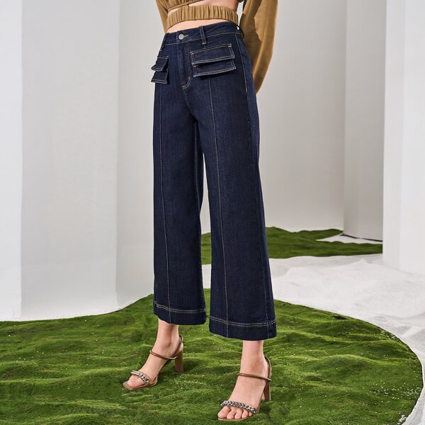 

RECYCLE POLYESTER SEAMED WIDE LEG JEANS, Dark wash