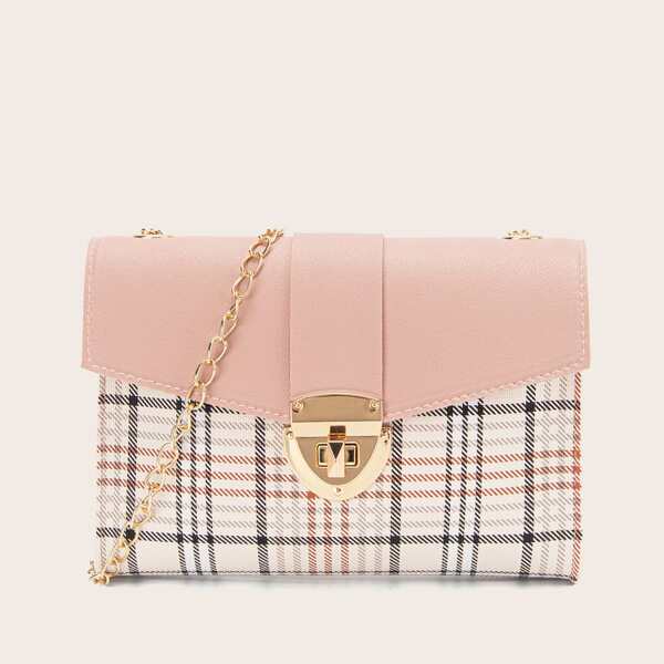 

Twist Lock Plaid Crossbody Bag, Pink