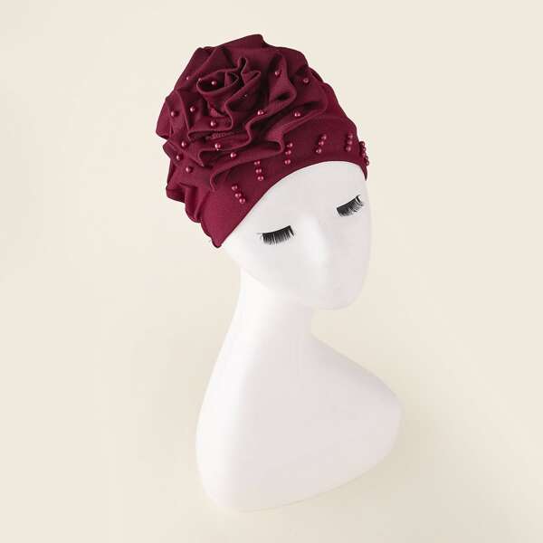 

Flower Design Wrap Hat, Burgundy