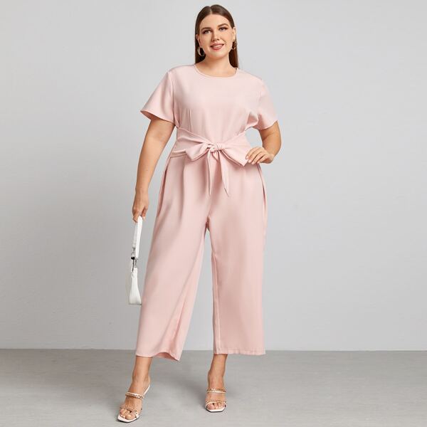 

Plus Tie Front Wide Leg Jumpsuit, Baby pink