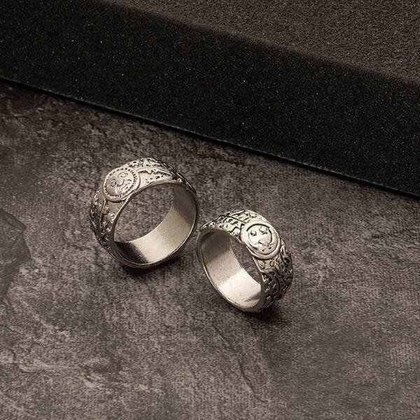 

2pcs Men Sun Engraved Ring, Antique silver