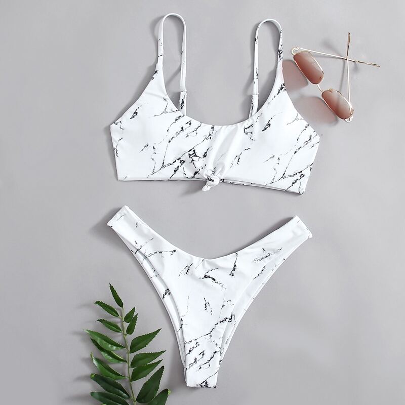 

Marble Knot High Leg Bikini Swimsuit, White