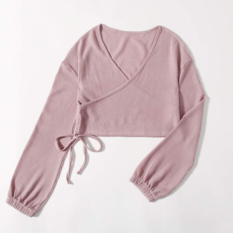 

Tie Front Surplice Crop Top, Dusty pink