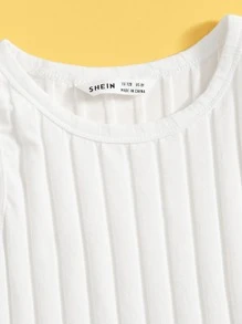 SHEIN Camiseta sin mangas de punto acanalado con ribete de lechuga para niña preadolescente